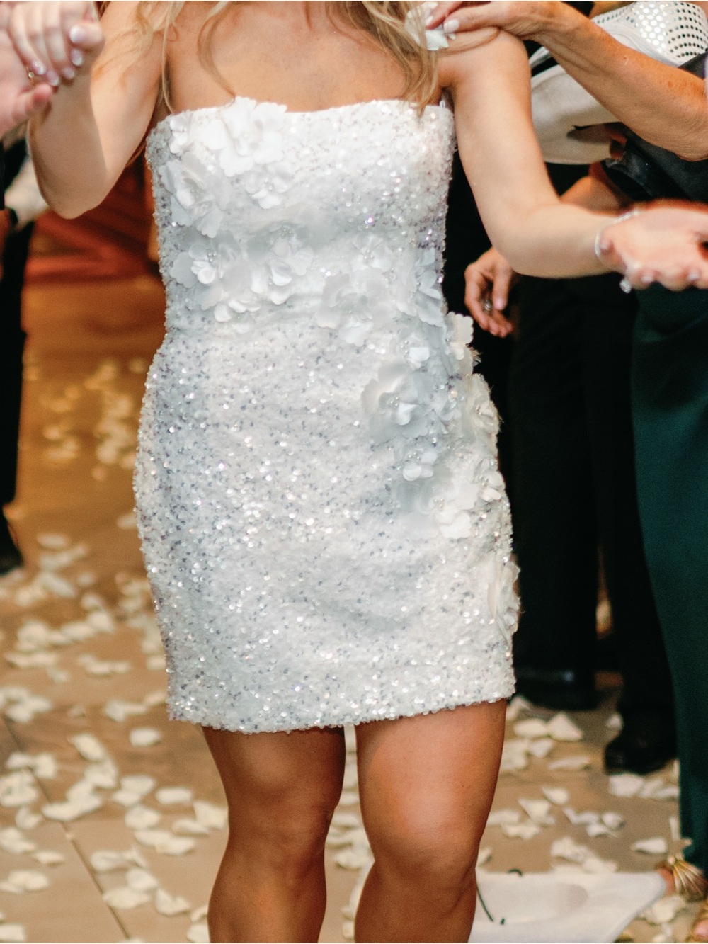 Retrofete White Sequin Strapless Mini Wedding Dress